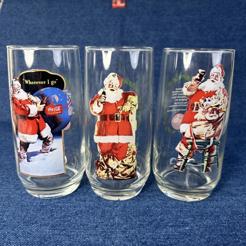 VTG Coca-Cola Haddon Sundblom Santa Claus Glasses Full‎ Set Series II 93761